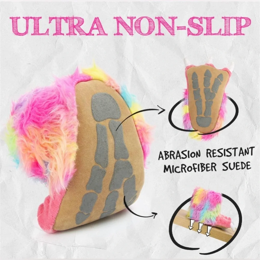 Girls Animal Furry Paw Slippers with Non-Slip Suede